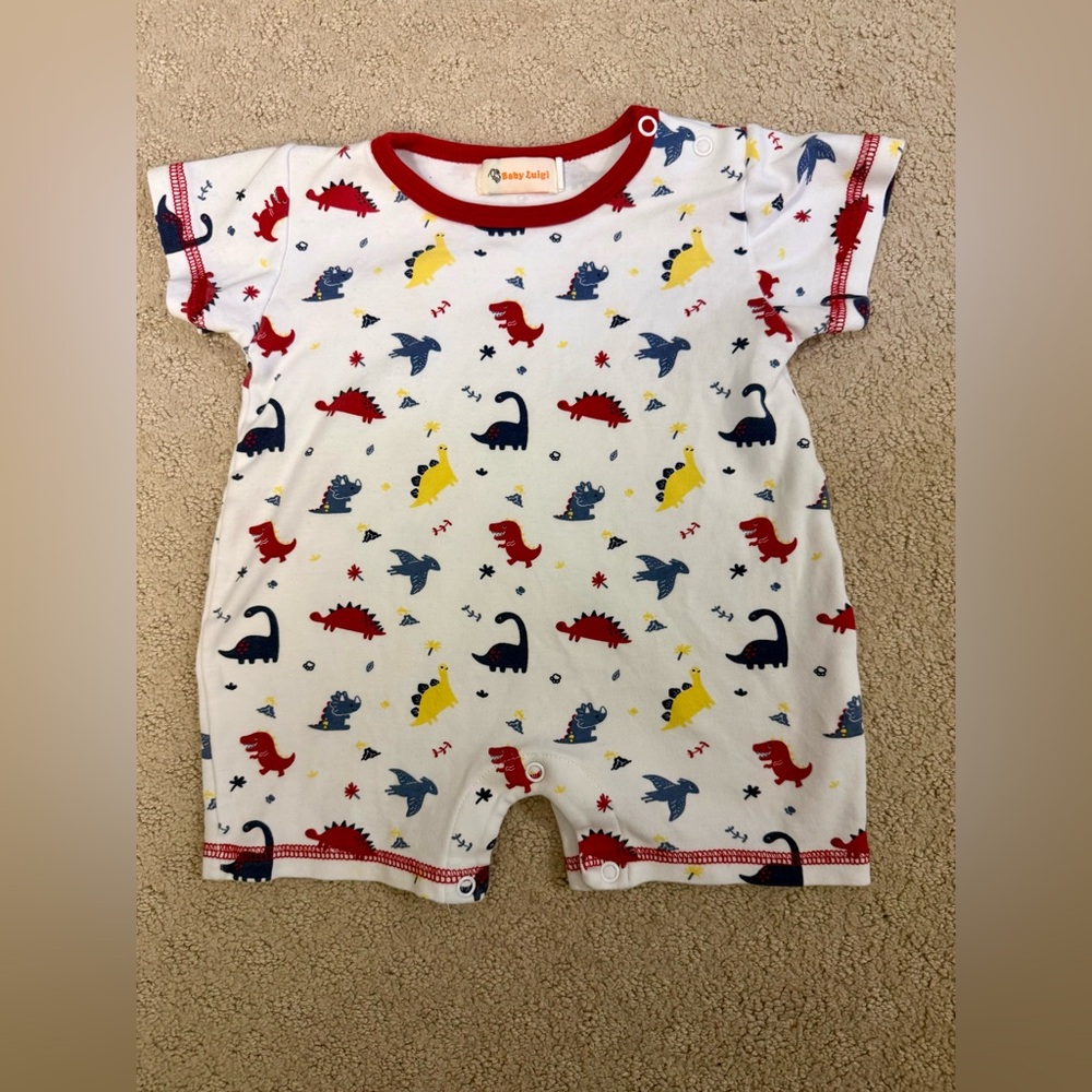 Baby Luigi Dinosaur Print Romper Shortall 12M Short Sleeve Baby Boy Outfit